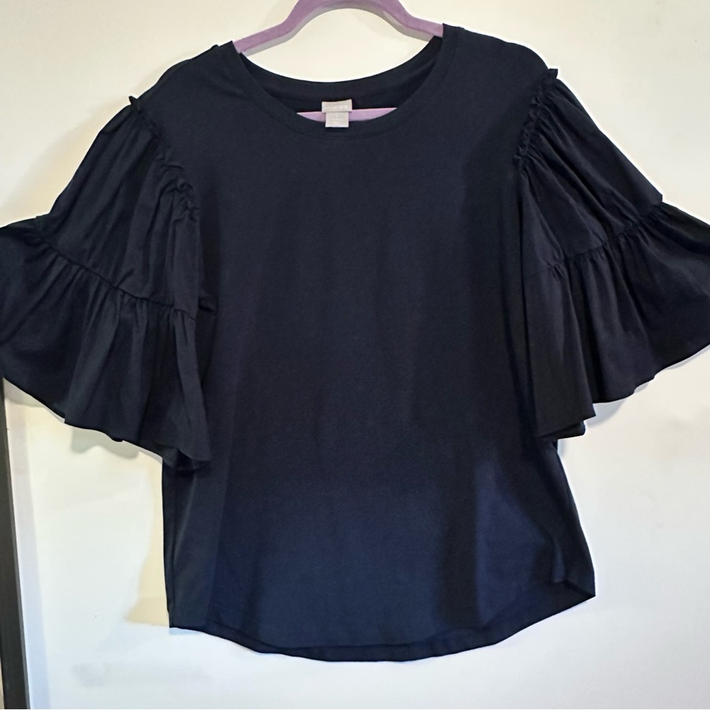 🌺Chicos Black Ruffle Sleeve Top